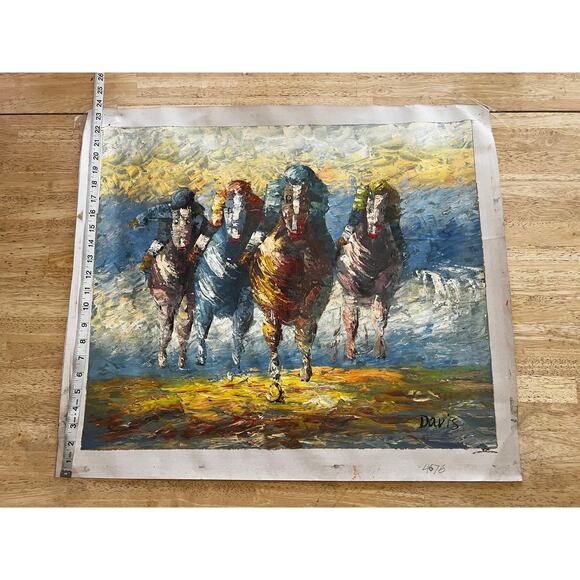 Horse Racing Painting Oil On Canvas Original Signed Davis Vintage Impressionist - Picture 10 of 11